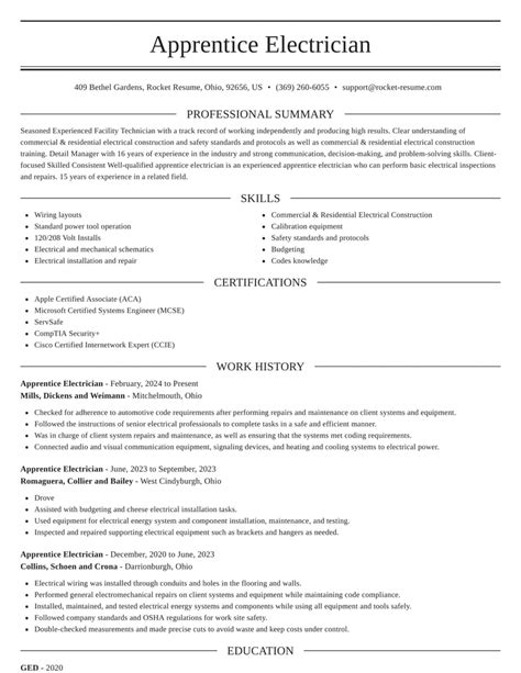 apprentice electrician resume sample.
